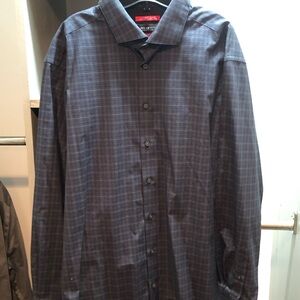 Kenneth Cole MenS Blue/Grey Plaid Button Down Shirt